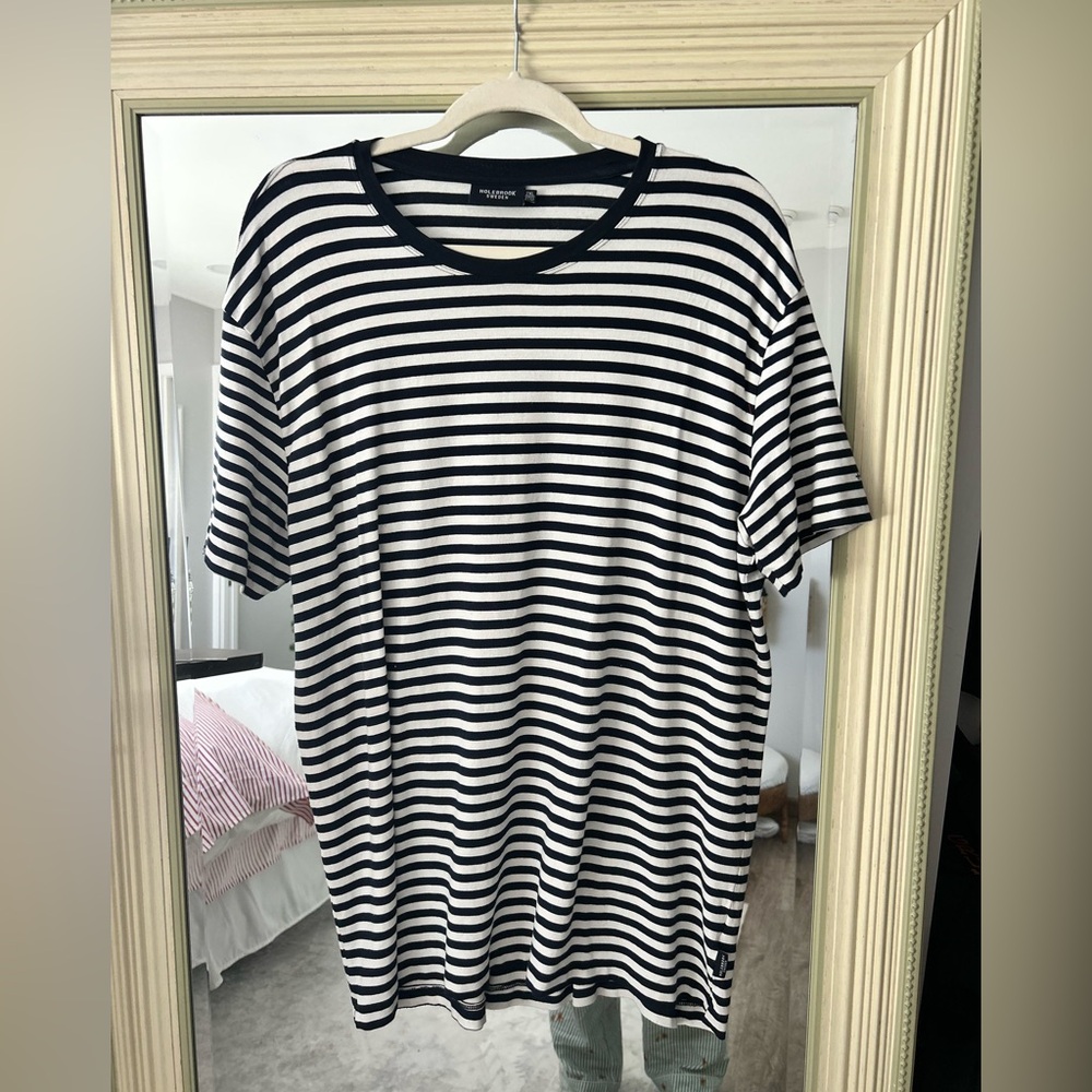 Men’s Holebrooke Navy and White Striped T-Shirt, 2XL